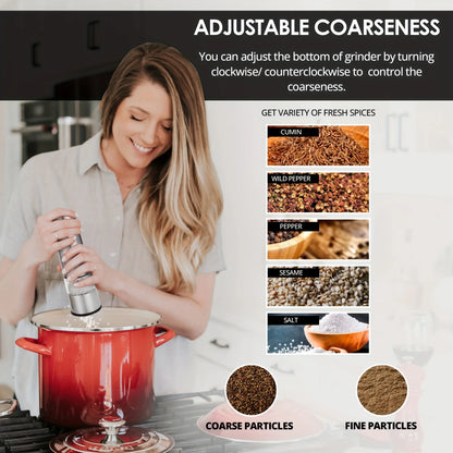 Electric Salt Pepper Grinder Set One Handed Operation Stainless Steel Spice Mill With Light Automatic Pepper Grinde for Kitchen